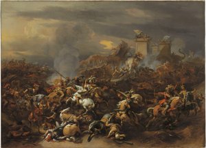 Taistelu Aleksanterin ja Poruksen välillä tekijältä Nicolaes Pietersz. Berchem