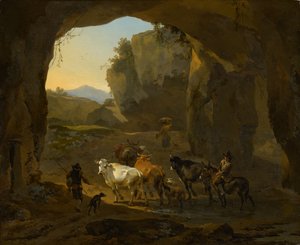 Lehmänpaimenet luolassa tekijältä Nicolaes Pietersz. Berchem