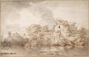 Joen maisema lähellä Montfoortia tekijältä Nicolaes Pietersz. Berchem