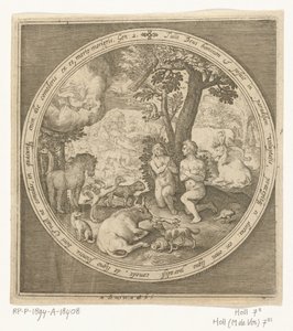 Aadam ja Eeva paratiisissa Luomisesta paratiisista karkotukseen (sarjan nimi) tekijältä Nicolaes de Bruyn