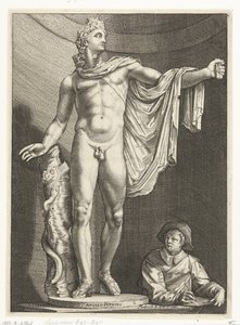 Apollo Belvedere Apollo Pythivs (otsikko esineessä) Kolme antiikkipatsasta Roomassa Goltziuksen jälkeen (sarjan nimi) tekijältä Nicolaes de Bruyn