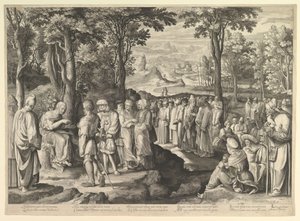 Johannes Kastaja saarnaa autiomaassa, n. 1527-28 tekijältä Nicolaes de Bruyn
