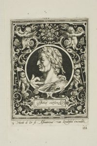 Julius Caesar, kolmoslaatta teoksesta The Nine Worthies (Yhdeksän arvokasta). tekijältä Nicolaes de Bruyn