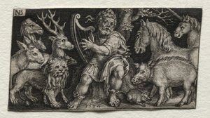 Orpheus hurmaamassa eläimiä tekijältä Nicolaes de Bruyn