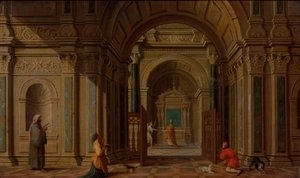 Arkkienkeli Gabriel ilmestyy Sakarialle (Luukas 1:11) tekijältä Nicolaes de Giselaer
