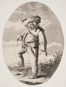 Tanssiva maanviljelijä lintu kärpäsessään tekijältä Nicolaes van Lijnhoven
