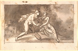 Hermes opettaa nuoren miehen (Apollo ?) soittamaan huilua tekijältä Nicolai Abildgaard