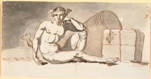 Mercury, joka istuu tavarapaaleissa. Kaupan allegoria tekijältä Nicolai Abildgaard