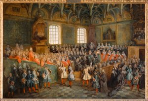 Tuomioistuimen (Lit de Justice) istunto, pidetty parlamentissa 22. helmikuuta 1723 ...
