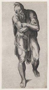 Joseph Arimathealainen Michelangelon ristiinnaulitsemisen freskon jälkeen Cappella Paolinassa, V..., 1540-66. tekijältä Nicolas Beatrizet