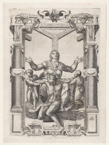 Pietà enkelien kanssa ristin edessä, 1547, 1547. tekijältä Nicolas Beatrizet