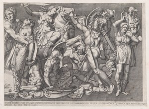 Rooman loiston peili: Amazonien taistelu, 1559, 1559. tekijältä Nicolas Beatrizet