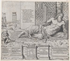 Rooman loiston peili: Marforius, 1550, 1550. tekijältä Nicolas Beatrizet.