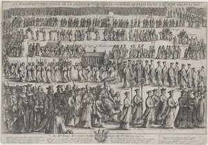 Pyhän Genevieven arkun kulkue, jossa papit ja maallikot marssivat kuudessa rivissä..., 1652.