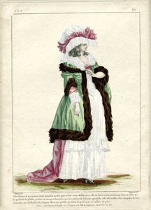 Gallerie des Modes et Costumes Francais, 1785, CCC 297: Kaunis nainen kävelee yksin... tekijältä Nicolas Dupin
