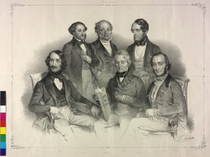 Taulukkokuva, jossa on kuvia Henry Wilhelm Ernstistä, kuuluisasta viulistista (litografia) tekijältä Nicolas Eustache Maurin