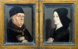 Matheronin diptyykki: Anjoun herttuan, Provencen kreivin, Sisilian ja Jerusalemin kuninkaan (1409-1480) ja hänen vaimonsa Jeanne de Lavalin muotokuvia. Nicolas Fromentin maalaus (n. 1425-1483/1486) Su. 0,17x0,13 m