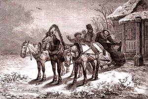 Venäjä. Välitysasema vuonna 1865. Postitalo.1865 (kaiverrus) tekijältä Nicolas Gregorovitch Svertschkoff