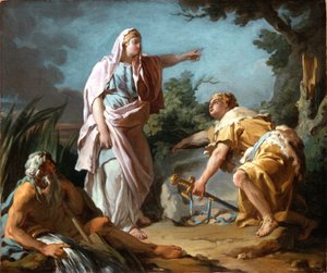 Aethra näyttää pojalleen Theseukselle paikan, johon hänen isänsä oli kätkenyt kätensä, 1768.
