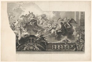 Kattomaalaus jumalien kokoonpanolla (levy 2) Ceiling du Milieu de la Grande Gallerie du Palais Royal (otsikko esineessä)