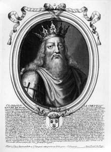 Clodion The Hairy (n. 428-47) teoksesta "Les Augustes Representations de tous les Rois de France from Pharamond to Louis XIV", Pariisi, 1679 tekijältä Nicolas II de Larmessin
