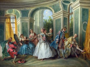 Lancret, Nicolas (1690-1743) Ihmisen neljä aikakautta: Nuoruus Öljy kankaalle rokokoo n. 1735 Ranskan kansallisgalleria, Lontoo 34,3x45,3 maalaus tekijältä Nicolas Lancret