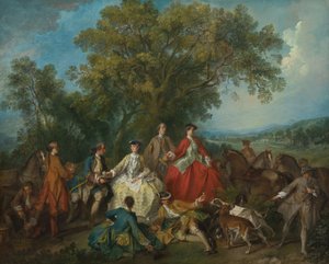 Piknik metsästyksen jälkeen, luultavasti n. 17351740. tekijältä Nicolas Lancret