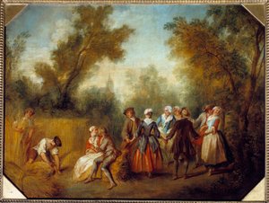 Summer Country -juhlat sadonkorjuun aikaan. Nicolas Lancretin (1690-1743) maalaus 1700-luvun aurinko. 0,69x0,89 m tekijältä Nicolas Lancret