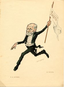 Ranskalaisen tanssijan ja koreografin Marius Petipan (1818-1910) muotokuva - Nikolai Gustavovich Legatin (1869-1937) litografia, poimittu Ballet russe en karikatyyreistä