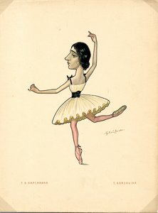 Muotokuva Tamara Karsavinasta (1885-1978) Venäläinen baleriina - Nikolai Gustavovich Legatin (1869-1937) litografia, poimittu Ballet russe en karikatyyreistä