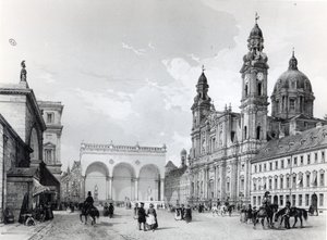 Kuninkaallinen palatsi, marsalkkasali ja teatterien kirkko Münchenissä, 1800-luvun ensimmäinen puolisko tekijältä Nicolas Marie Joseph Chapuy