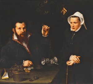 Essaimestarin ja hänen vaimonsa muotokuva, puolipitkä, n. 1561-7