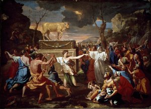 Kultaisen vasikan palvonta tekijältä Nicolas Poussin