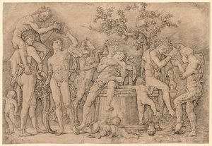 Bacchanal viinialtaalla tekijältä Nicolas Poussin