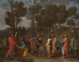 Vihkimisen sakramentti (Kristus antaa Pietarille avaimet). Noin 1637-40 tekijältä Nicolas Poussin