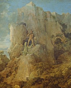 Maisema Herculesin ja Cacuksen kanssa, n. 1656 öljy kankaalle yksityiskohta 205776 tekijältä Nicolas Poussin