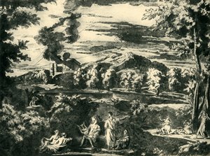 Maisema Orpheuksen ja Eurydiken kanssa, 1600-luvun puoliväli, 1943. tekijältä Nicolas Poussin