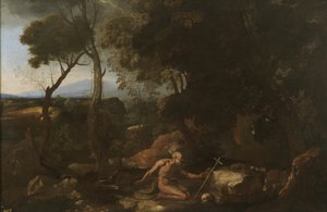 Maisema Pyhän Paavalin Erakon kanssa, 1638 tekijältä Nicolas Poussin