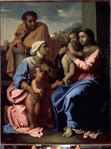 Pyhä perhe Johannes Kastajan ja Pyhän Elisabetin kanssa tekijältä Nicolas Poussin
