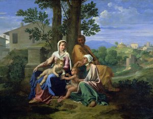 Pyhä perhe SS:n kanssa. Johannes, Elisabet ja lapsi Johannes Kastaja tekijältä Nicolas Poussin