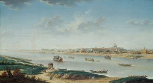 Salpêtrière nähtynä la Rapeesta, n. 1752 (öljy kankaalle) tekijältä Nicolas Raguenet