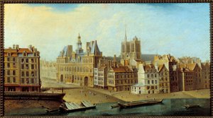Näkymä Hotel de Villestä ja Place de Grevestä Pariisissa vuonna 1750 Nicolas Jean Baptiste Raguenet