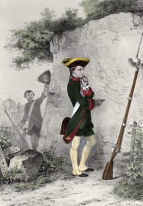 Napoleon I Bonaparte (1769 - 1821) Briennen sotakoulussa 1783. Charletin kaiverrus 1800-luvulta.