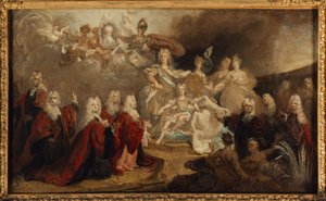 Allegoria Ludvig XV:n kihlauksesta Espanjan infantaan Marie-Anne-Victoireen (1722), 1722 (öljy kankaalle).