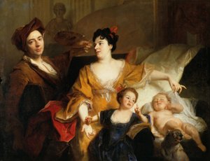 Taiteilijan omakuva perheensä kanssa, noin 1704 (öljy kankaalle). tekijältä Nicolas de Largillière