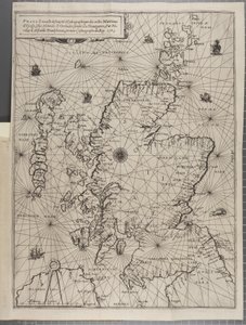 Kartta, The Navigation of King James V, Round Scotland, Orkney Isles ja Hebrids tai Western Isles: Tuon erinomaisen lentäjän Alexander Lindsayn johdolla