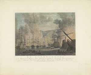 Algerin pommitukset 1816 Englantilaisten ja hollantilaisten laivueiden voitto Algerianlahdella, amiraali Lord Exmouth ja Capellenin vara-amiraali, 27. elokuuta 1816 (otsikko obj:ssa) tekijältä Nicolaus Heideloff