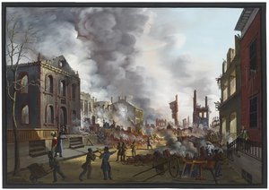 Näkymä New Yorkin suuren tulipalon jälkeisistä raunioista, 1835, 1837.