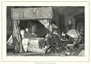 Italialainen tähtitieteilijä Galileo Galilei Arcetrissa, Italiassa, missä hän kuoli vuonna 1642 (litho) tekijältä Nicolo (after) Barabino