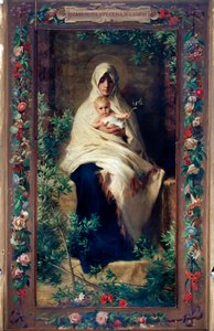 Niccolo Barabinon (1832-1891) Neitsyt Marian oliivipuun maalaus 1800-luvun Genes, Santa Maria della Cellan kirkko